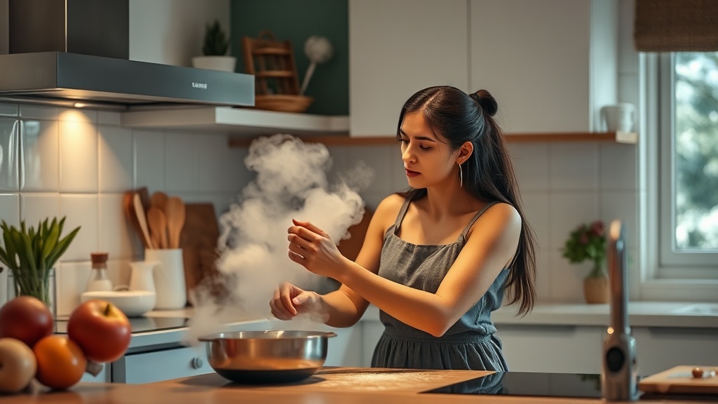 Mulher limpando fogão e removendo gordura.