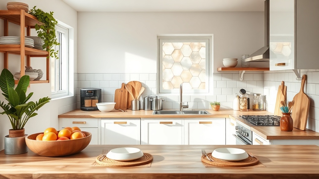Cozinha funcional bem organizada e iluminada